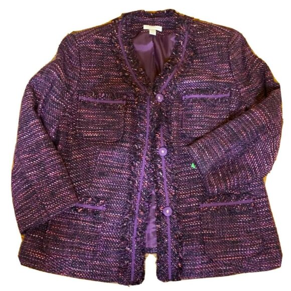 Charter Club L Button Up Jacket Purple Polyester Lining Acrylic Material Shell - Picture 2 of 12
